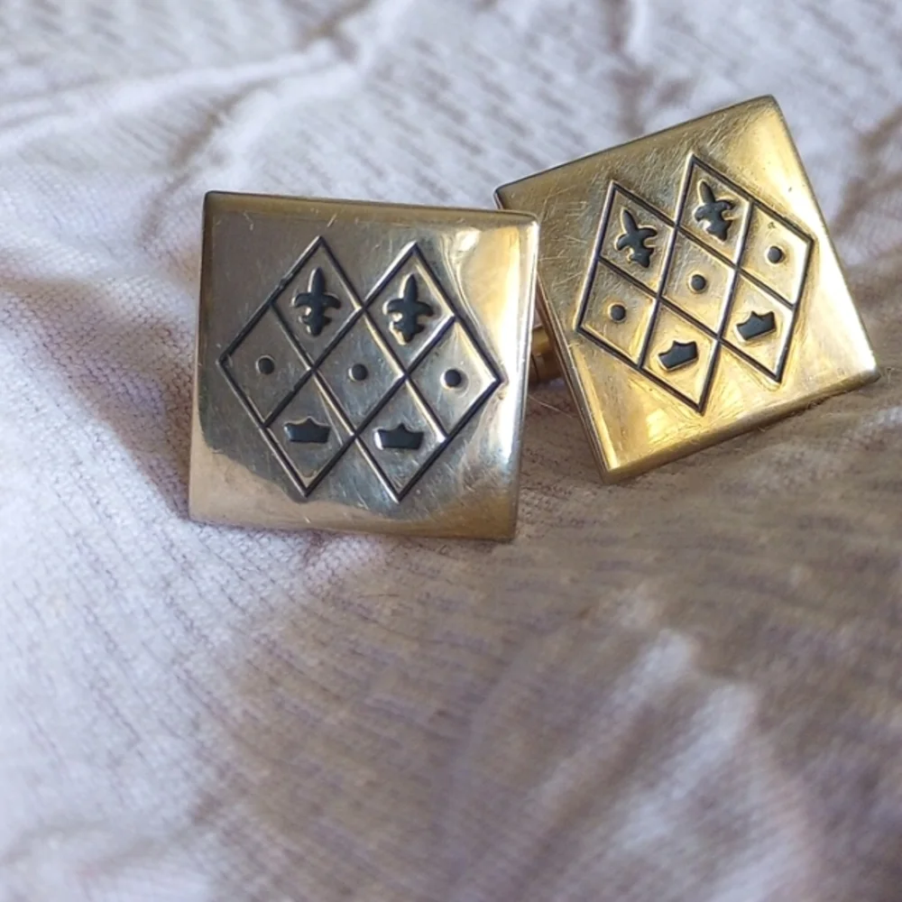 Swank silver tone cufflinks, fleur de lis, 1960s